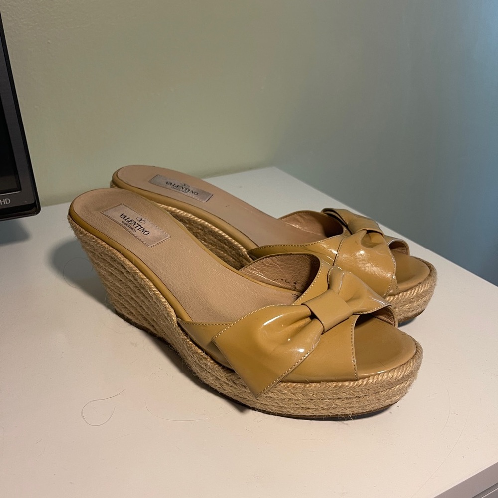 Valentino Nude Patent Leather Espadrille Wedge